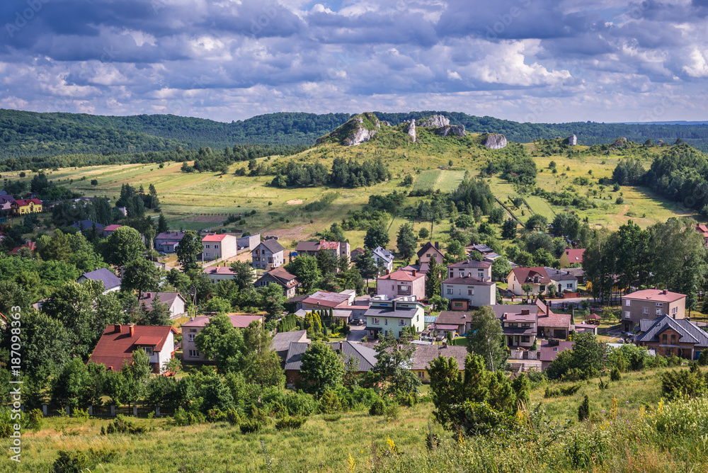 Olsztyn village seen from castle ruins in Polish Jurassic Highland, Silesia region in Poland