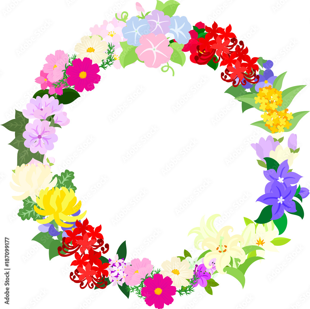 The frame that is made with various flowers