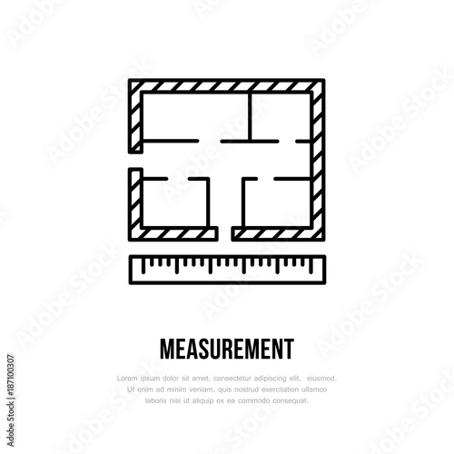 Building measurements. Architectural plan, engineering vector flat line icon. Technical drawing illustration, sign.