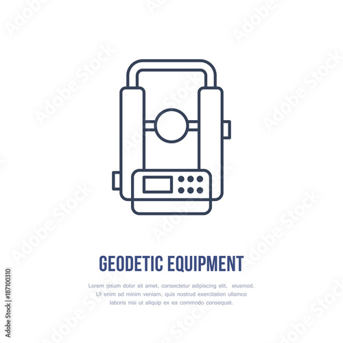 Theodolite Geological survey, engineering vector flat line icon. Geodetic equipment. Geology research illustration, sign.