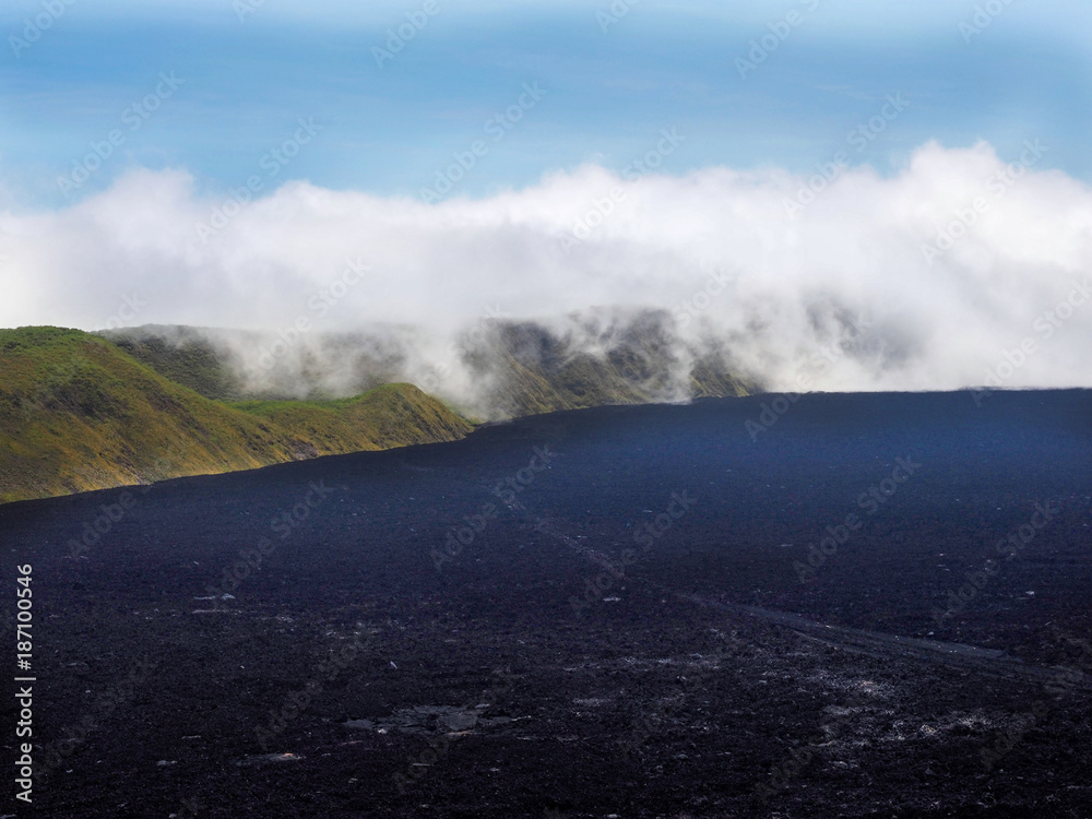 The surface of the Sierra Negra volcano resembles the lunar landscape, Isabela Island, Galapagos, Ecuador