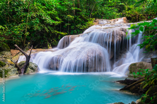 Fototapeta Naklejka Na Ścianę i Meble -  Waterfall at Erawan National Park, Thailand