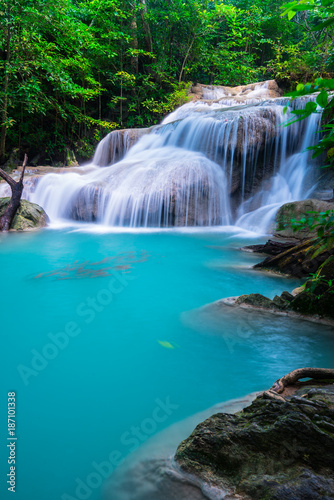Waterfall at Erawan National Park  Kanchana buri  Thailand
