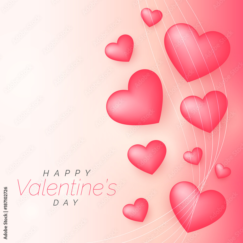 beautiful pink valentine's day background with 3d hearts
