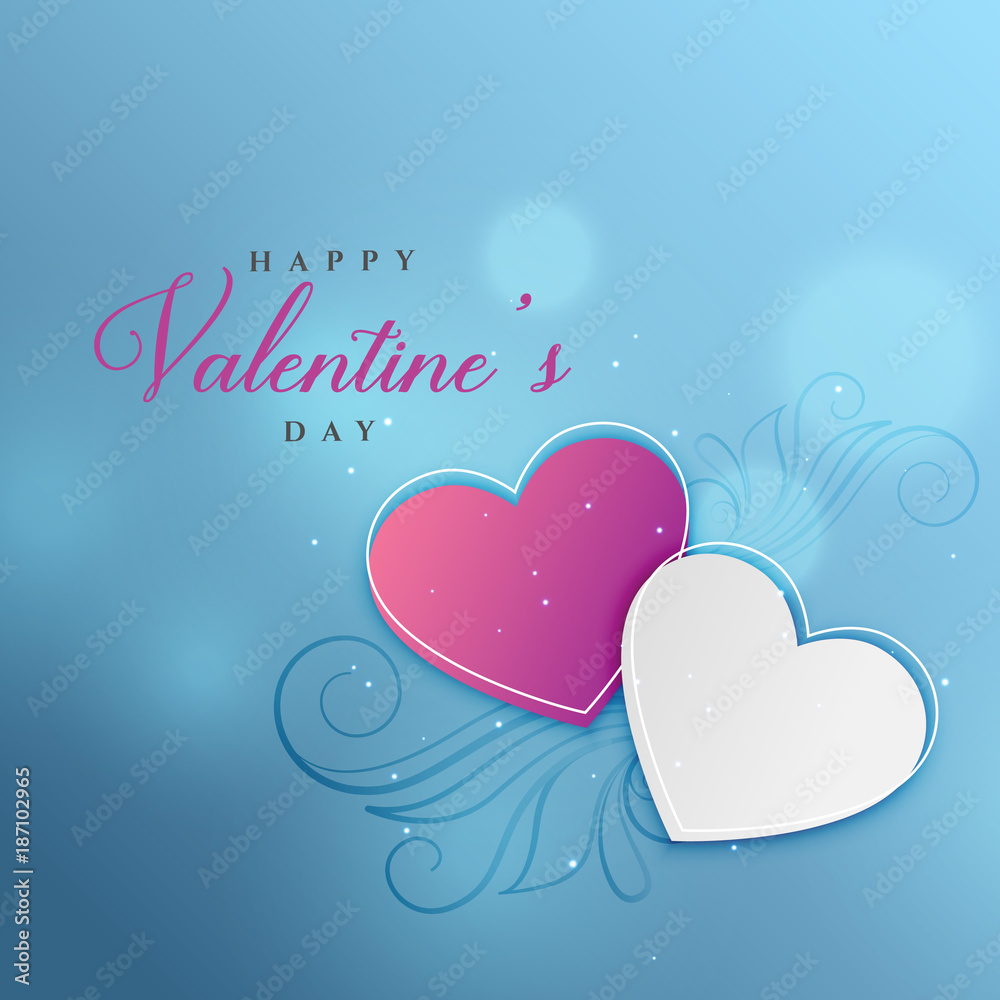 blue bokeh background with two floral hearts decoration