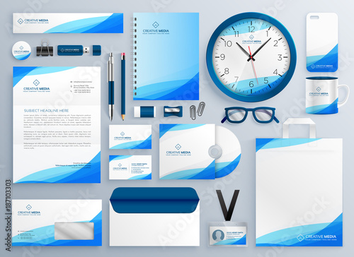 modern blue business stationery vector template set