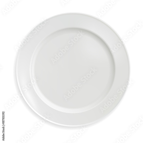empty porcelain plate in a realistic style on a white background. Vector illustration.