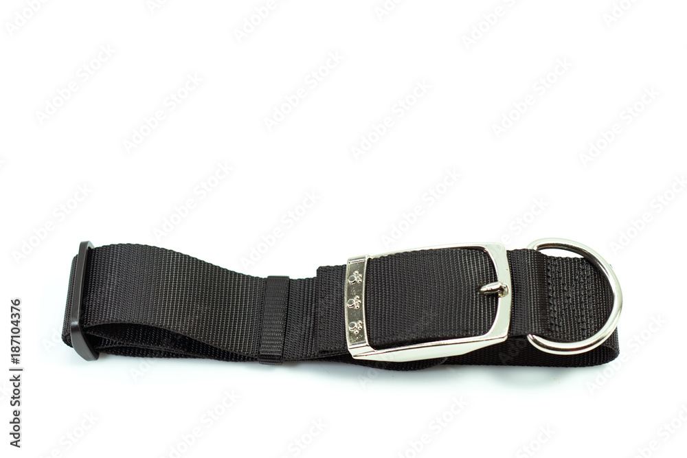 Pet supplies about collars for dog on white background. Collars of black Pet supplies about collars for dog on white background. Collars of black