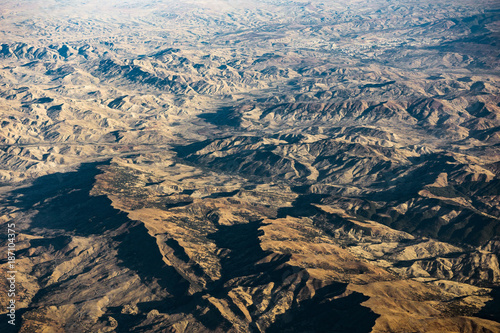 Aerial view of African continent with mountain ranges