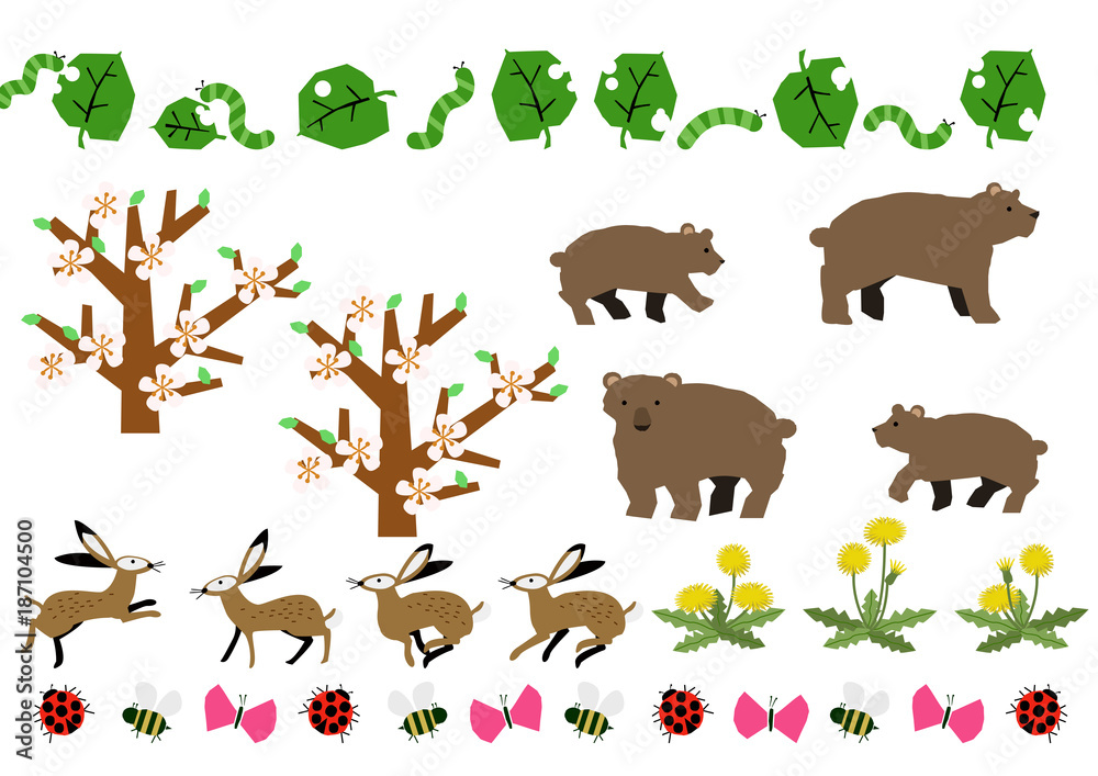 熊と春の生物 春の素材集 季節のイメージ素材 Stock Vector Adobe Stock