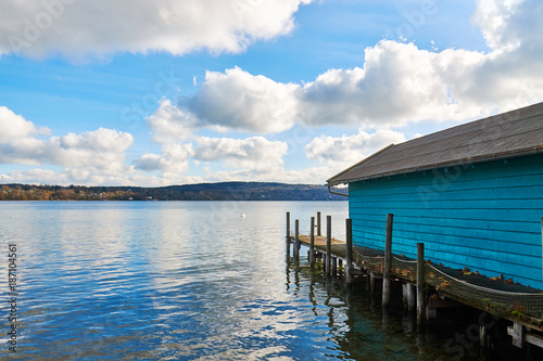 Wooden boat house on Lake Starnberg in Germany