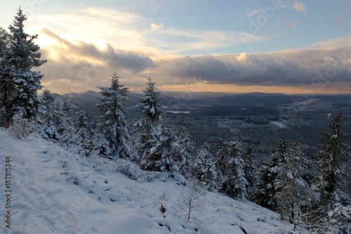 The view from Jedlova hora in Czech Republic. Landscape of Bohemian Switzerland National park in winter. © martinh76