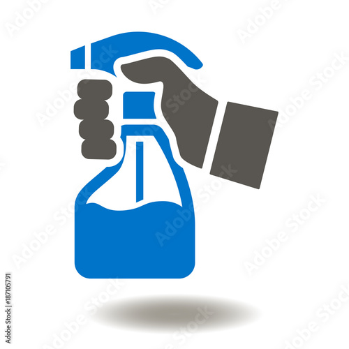Spray Bottle Hand Icon Vector. Sprayer Illustration. Pistol Cleaner Liquid for Washing Window Logo. Water Pulverizer Symbol. Cleanup Service.