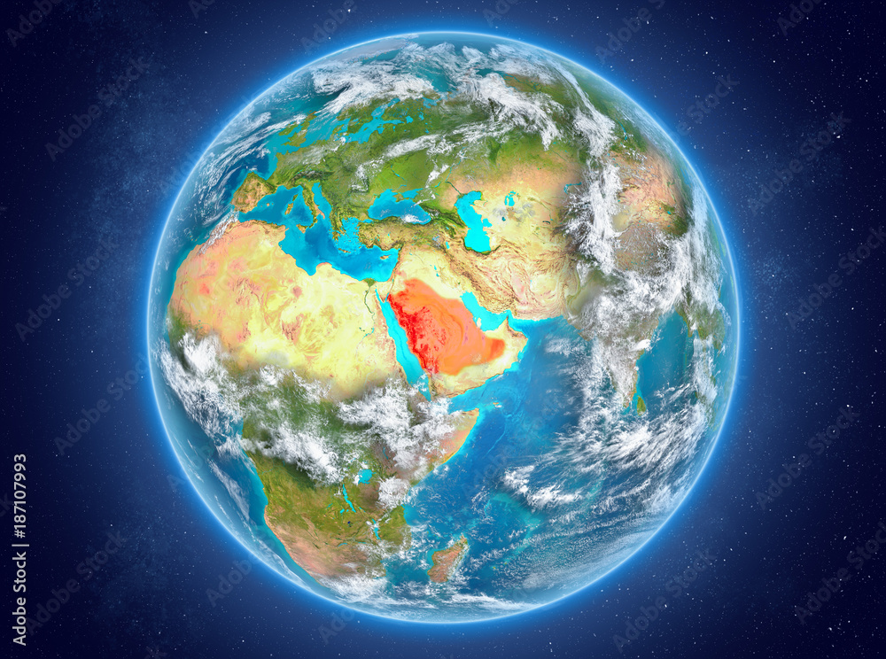 Saudi Arabia on planet Earth in space