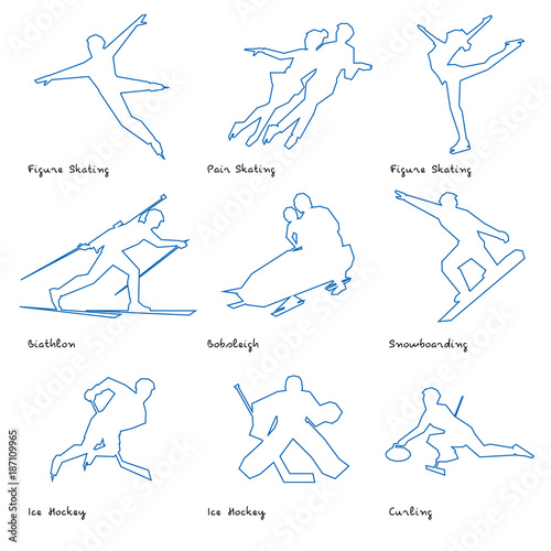 Winter sports line icon set 2