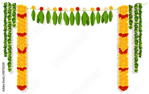 Indian garland of flowers and leaves. Religion festive holiday decoration
