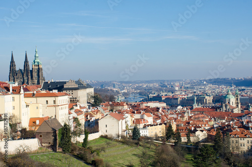 Looking down at Prague from Petrin with St Vitus cathedral to left