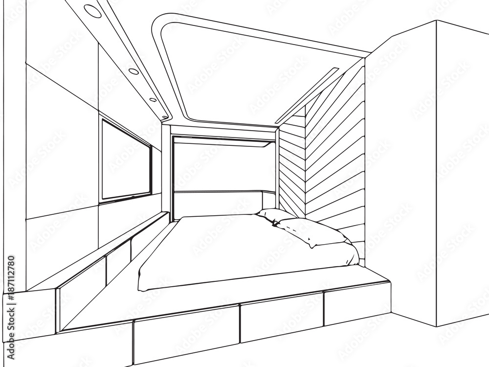 outline sketch drawing interior perspective of house