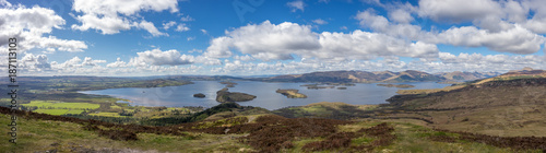Panoramic view of Loch Lomond, biggest lake in Scotland