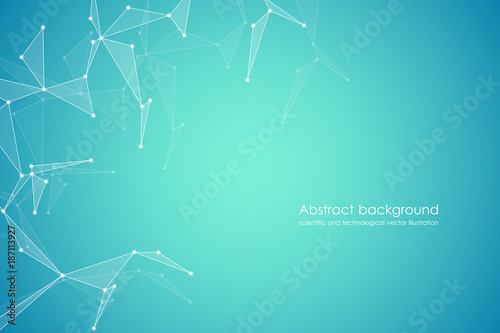 Abstract futuristic background with dots and lines, molecular particles and atoms, polygonal linear digital texture, technological and scientific concept, vector illustration © berCheck