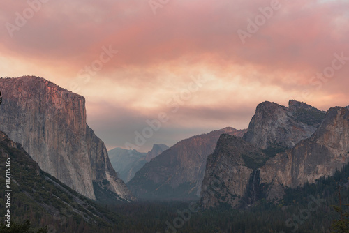 Yosemite National Park, Tunnel view point at sunset in fall
