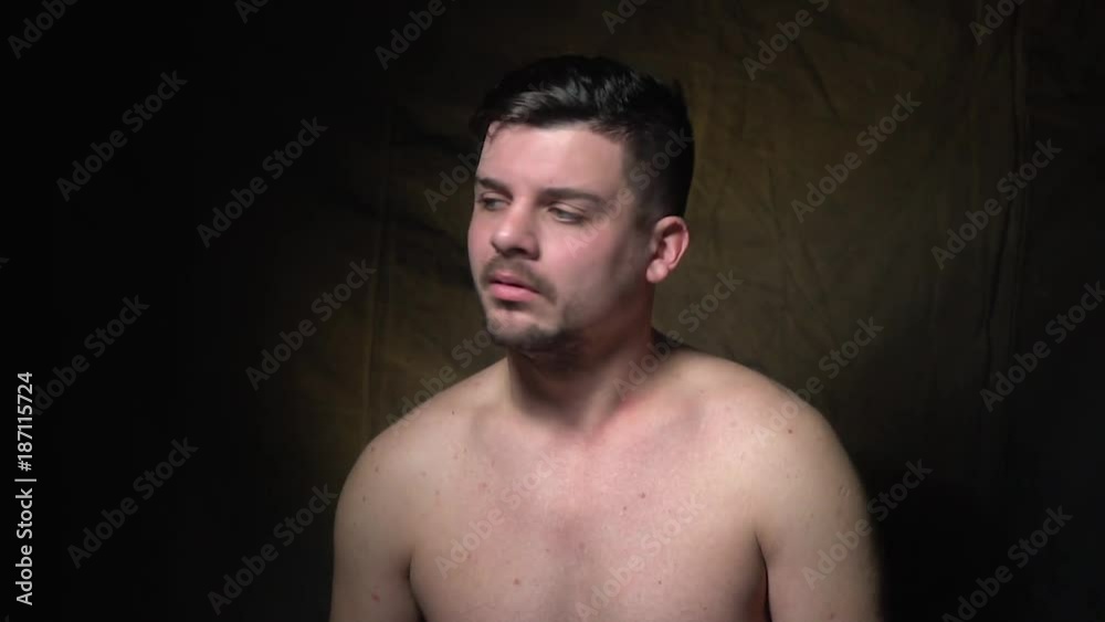 The bearded man was frightened and shows a bewilderment from the fact that he was played, slow motion The bearded man was frightened and shows a bewilderment from the fact that he was played, slow motion