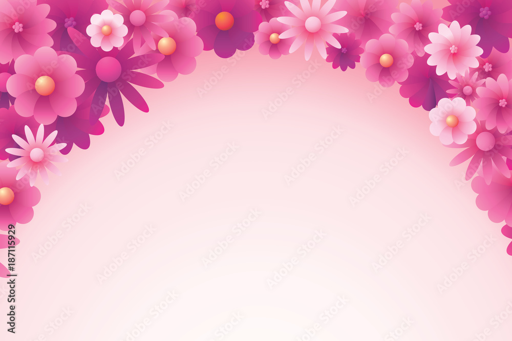 Pink flowers background. Vector of spring floral.