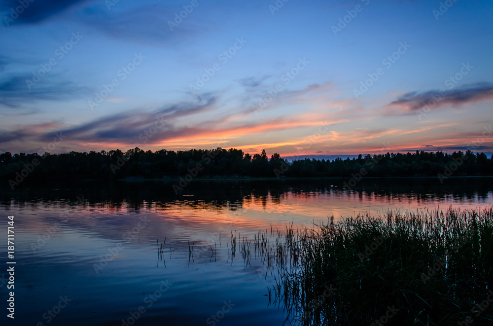 Beautiful sunset over the river Dnieper