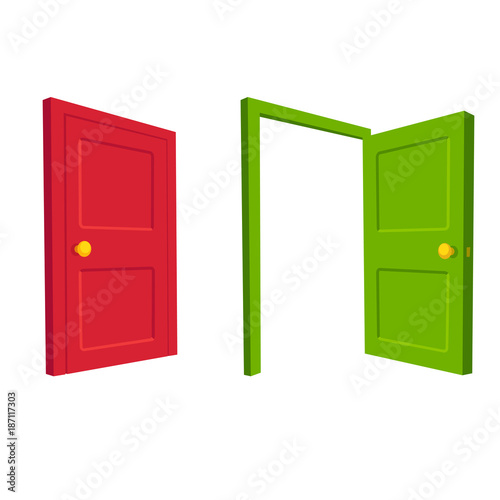 Open and closed door illustration
