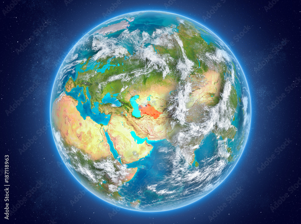 Turkmenistan on planet Earth in space Turkmenistan on planet Earth in space