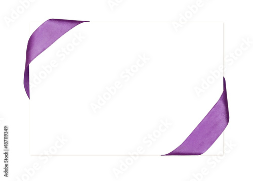 Purple silk ribbon corners and white card