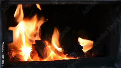 coal burns in the old Russian stone furnace