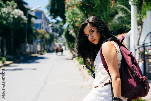 Portrait Of Happy Female Cyclist, Outdoors,looking at camera,copyspace