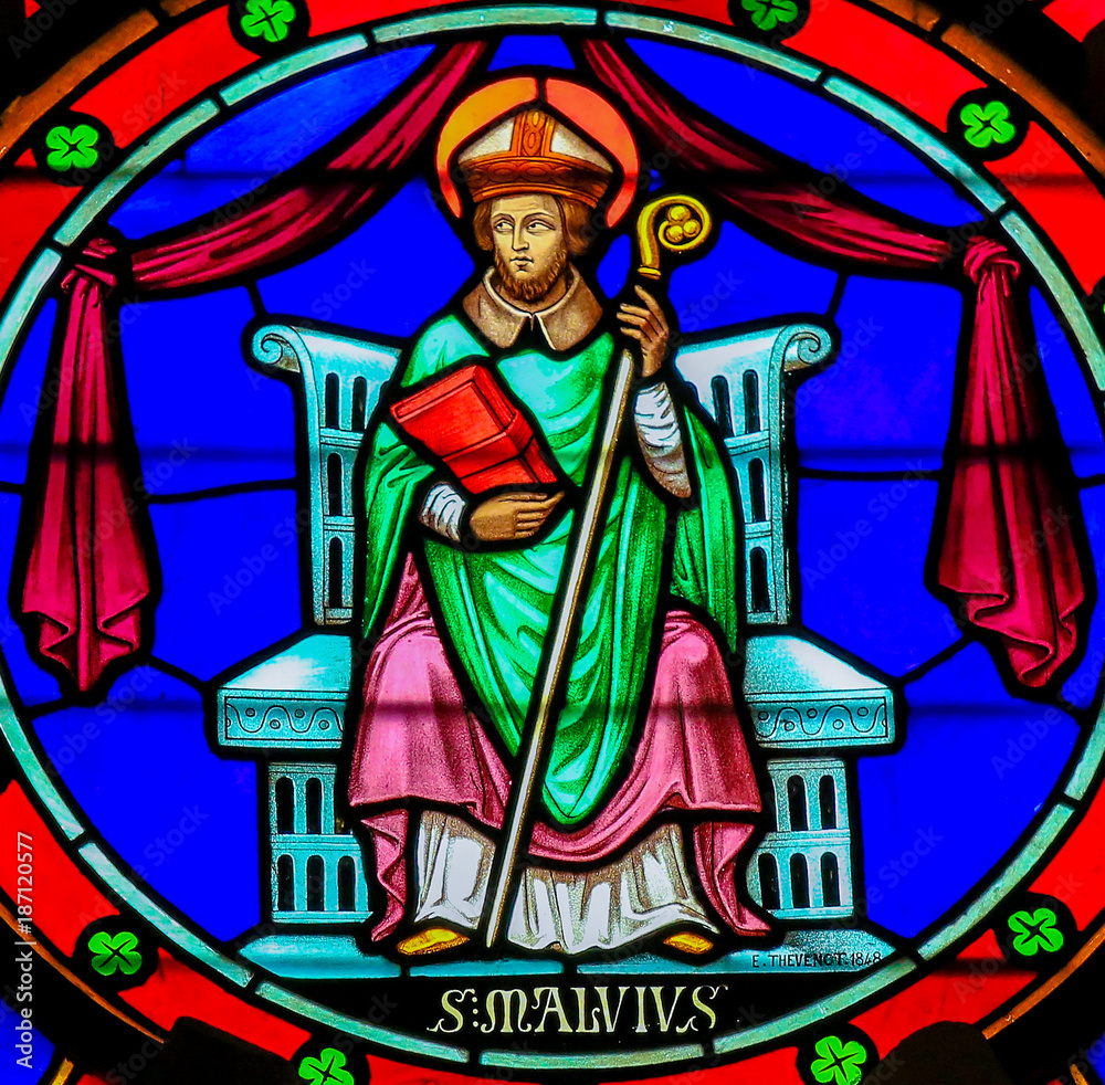 Stained Glass - Saint Manveus or Manvieu, bishop of Bayeux