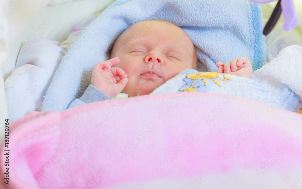Little newborn baby sleeping calmly in blanket Little newborn baby sleeping calmly in blanket