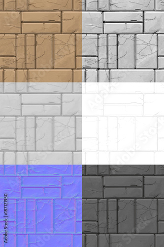 stone wall painted texture seamless with maps