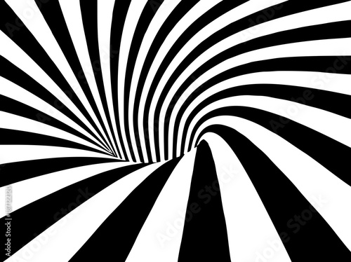 Naklejka Streszczenie czarno-białe paski złudzenie optyczne trójwymiarowy kształt geometryczny wormhole