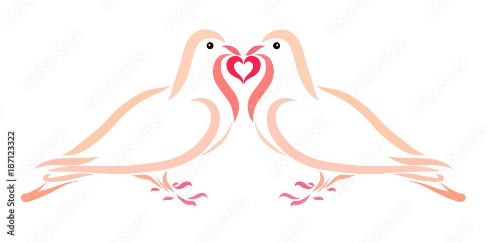 Obraz premium Doves in Love Together Hold a Heart