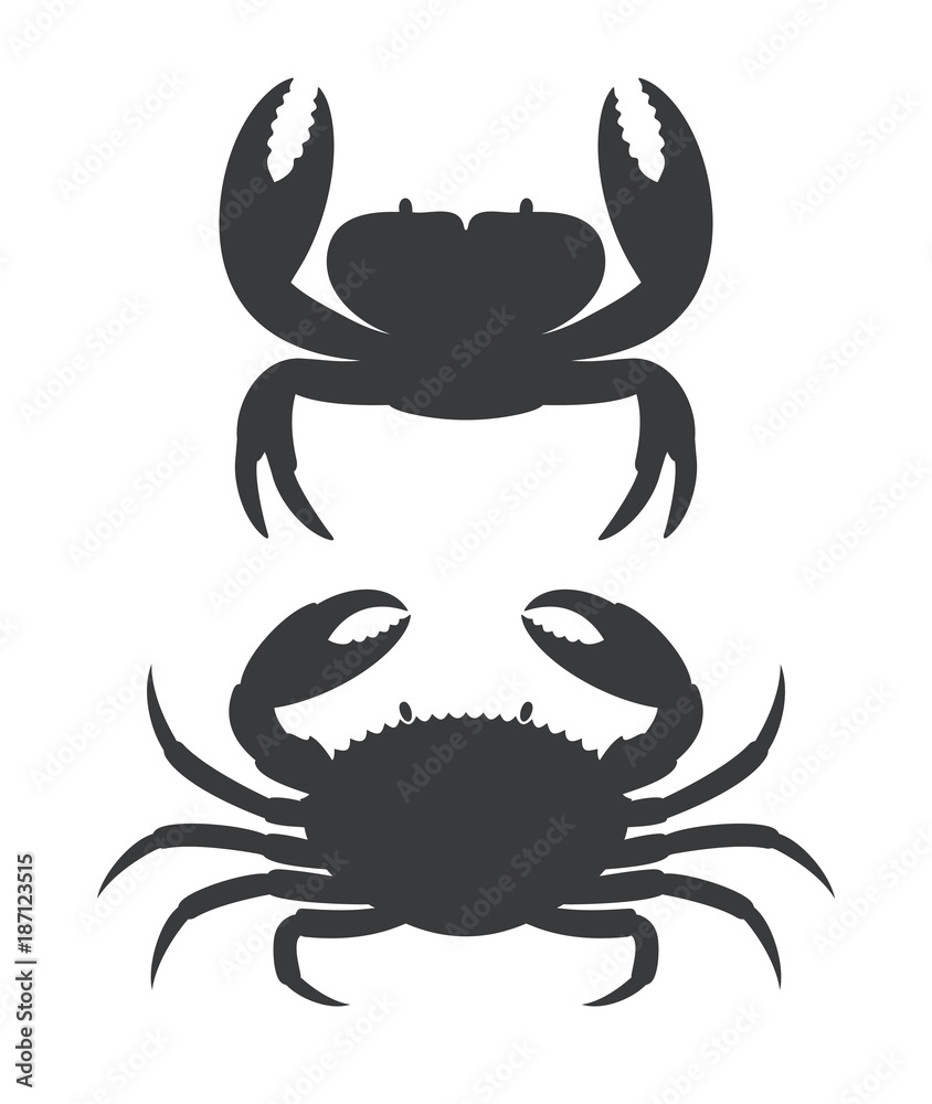 Crab silhouette. Isolated crab on white background Crab silhouette. Isolated crab on white background