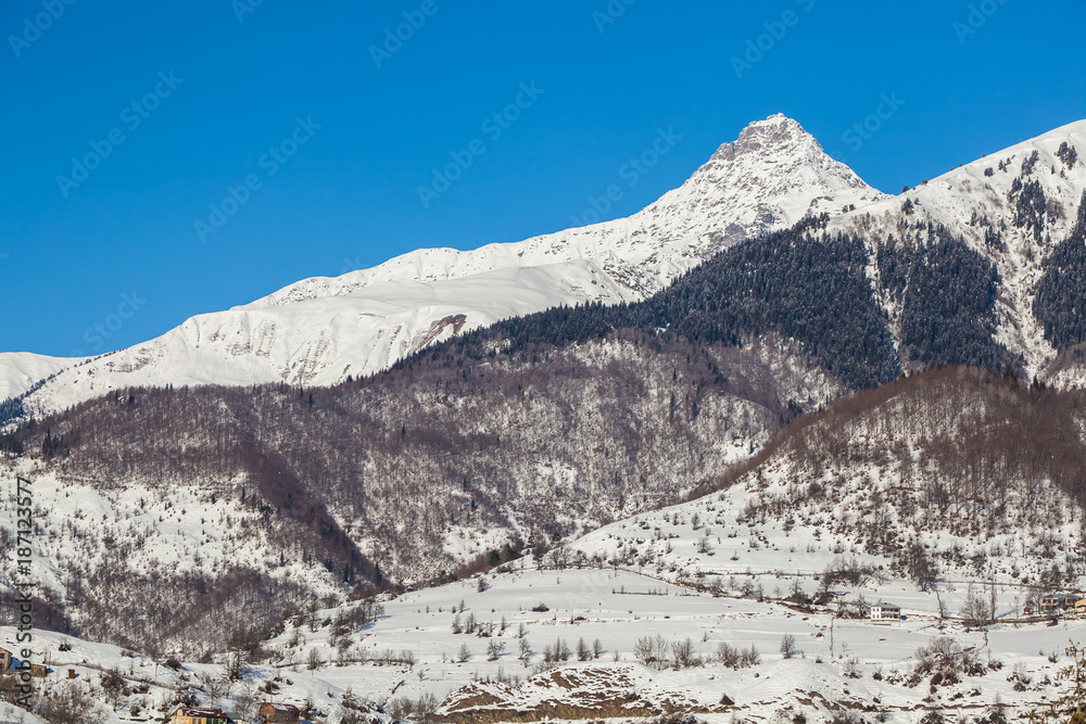 Snow mantle of Shdavleri Mount, Svaneti, Georgia