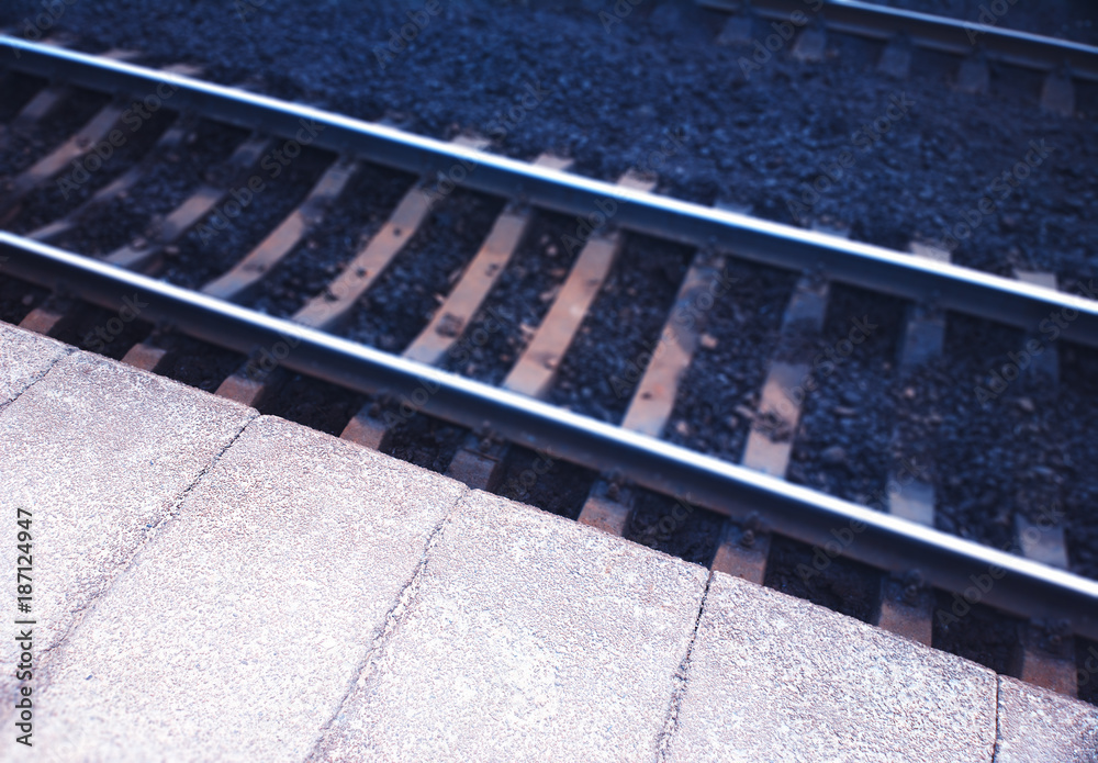 Fototapeta premium Diagonal city railway bokeh background