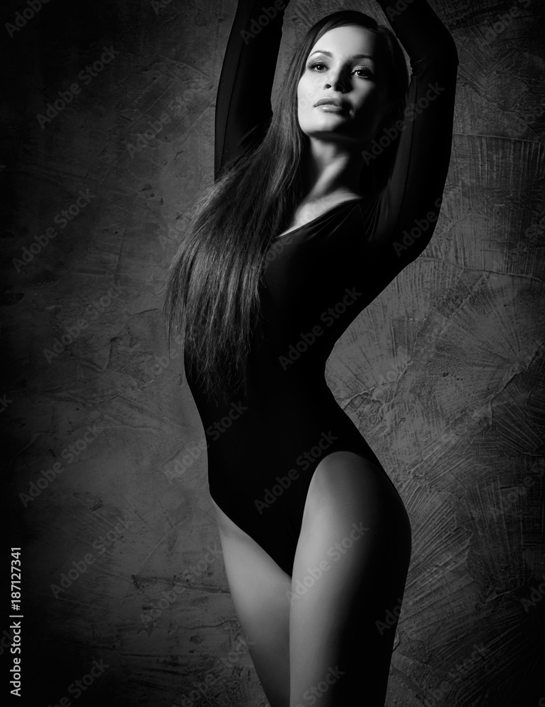 Young and beautiful fashion model is posing. Fit and sporty woman is dancing. Young and beautiful fashion model is posing. Fit and sporty woman is dancing.