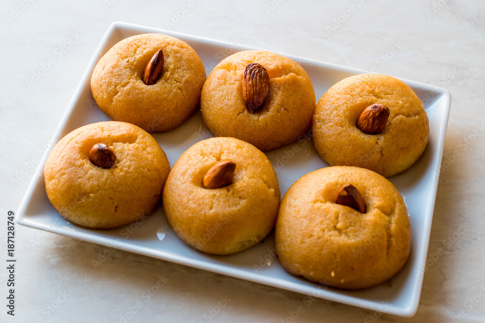 Turkish Dessert Sekerpare / Small cakes with Almond and Sherbet Syrup Turkish Dessert Sekerpare / Small cakes with Almond and Sherbet Syrup