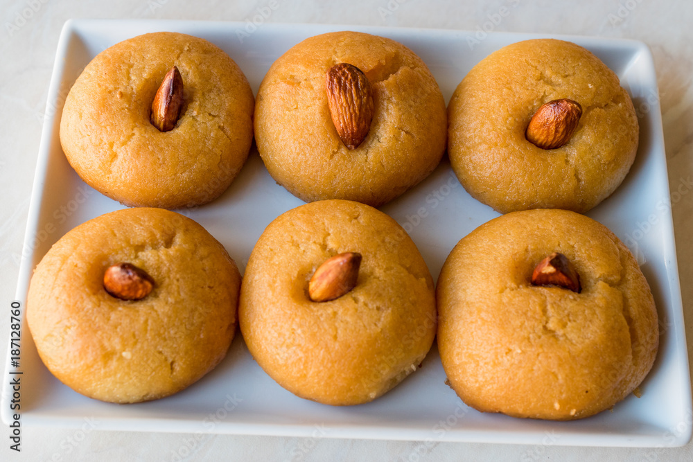 Turkish Dessert Sekerpare / Small cakes with Almond and Sherbet Syrup Turkish Dessert Sekerpare / Small cakes with Almond and Sherbet Syrup