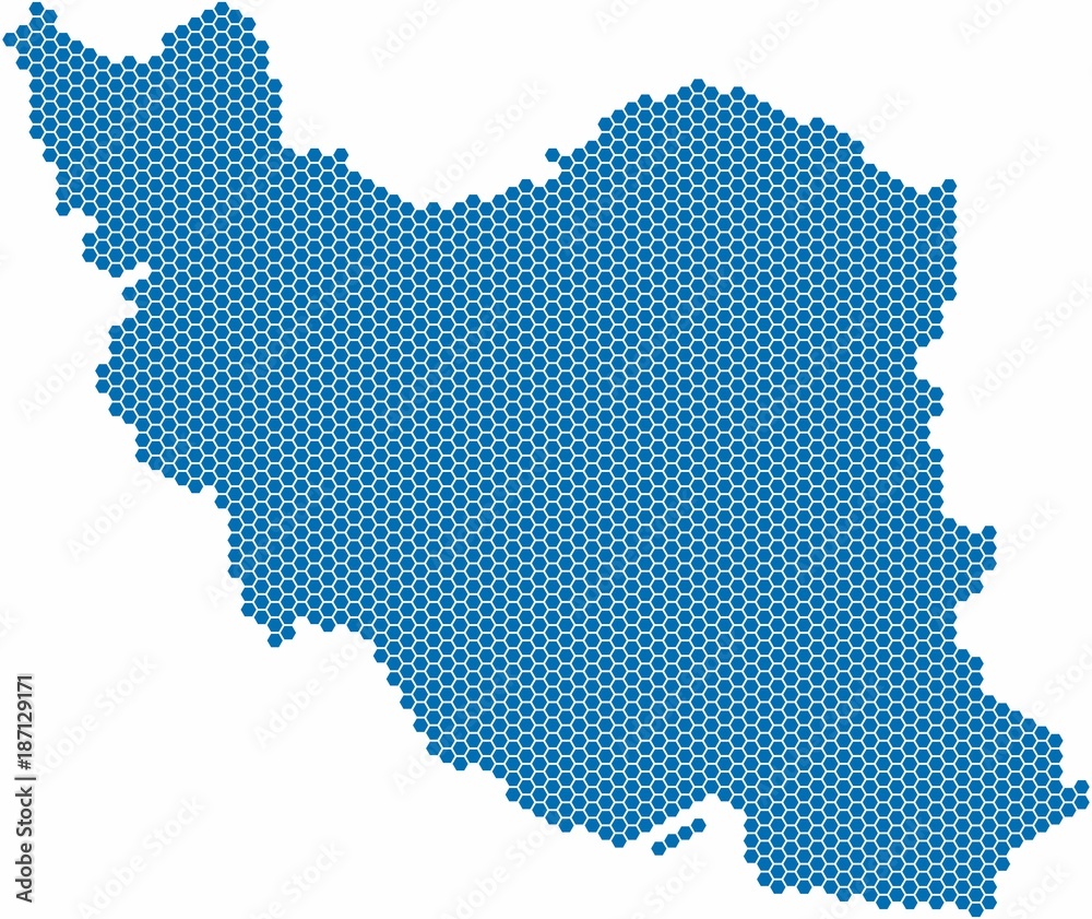 Hexagon shape Iran map on white background. Vector illustration.