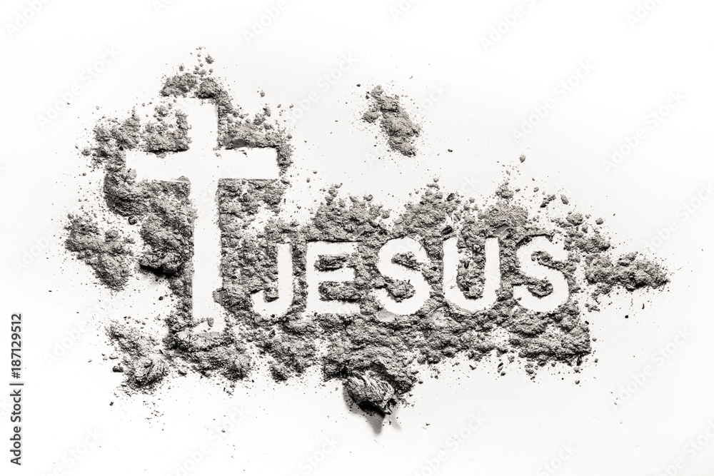 Word Jesus and christian cross or crucifix made in ash Word Jesus and christian cross or crucifix made in ash