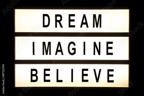 Dream imagine believe hanging light box