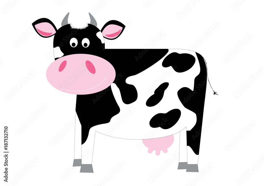 cute black and white cartoon dairy cow on white background / vector  illustration for children Stock Vector | Adobe Stock