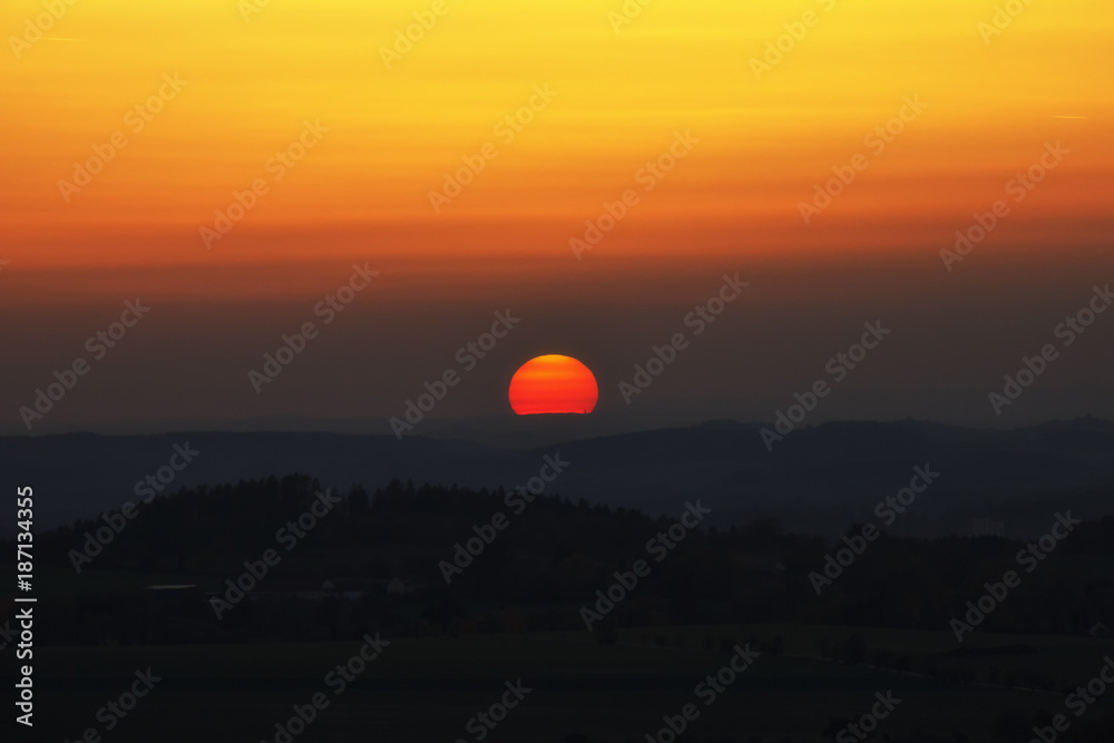 Sunset from observation Špulka, Czech Republic