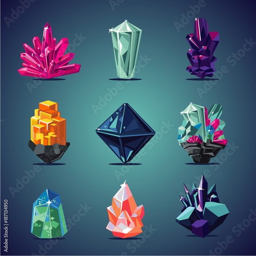 Crystal isolated icons set. Magic stones collection.